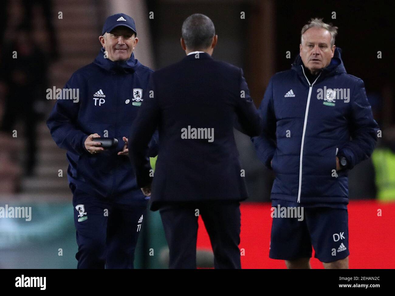 Soccer Football - FA Cup Fourth Round - Middlesbrough vs Brighton & Hove Albion - Riverside Stadium, Middlesbrough, Britain - January 27, 2018   Middlesbrough manager Tony Pulis and Brighton manager Chris Hughton after the match   REUTERS/Scott Heppell Stock Photo