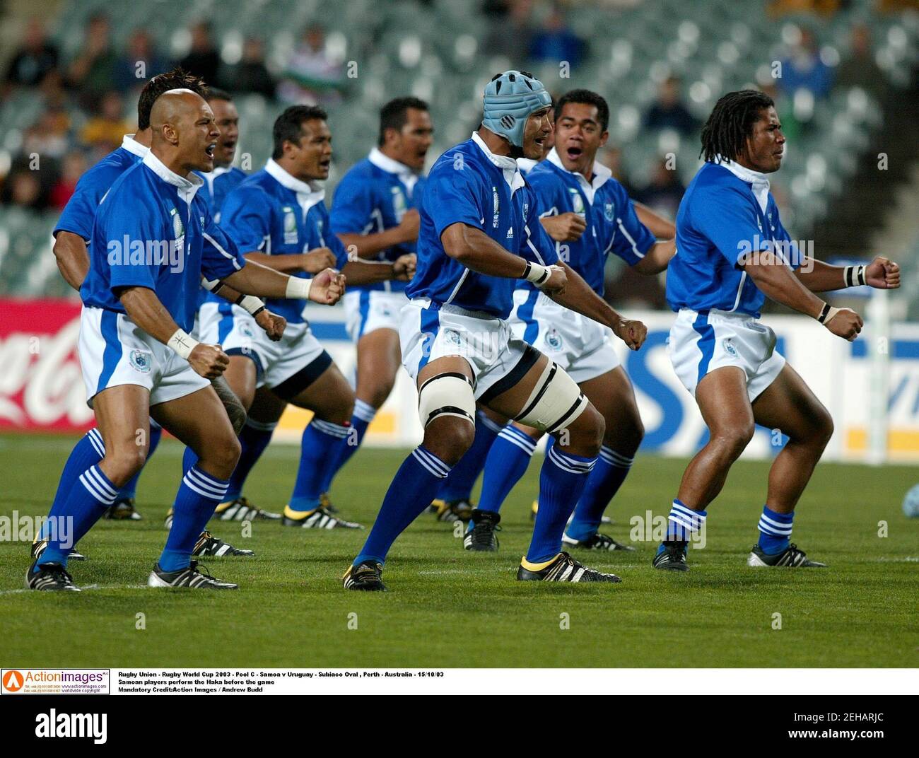 Rugby Union - Rugby World Cup 2003 - Pool C - Samoa v Uruguay - Subiaco Oval , Perth - Australia - 15/10/03  Samoan players perform the Haka before the game  Mandatory Credit:Action Images / Andrew Budd Stock Photo