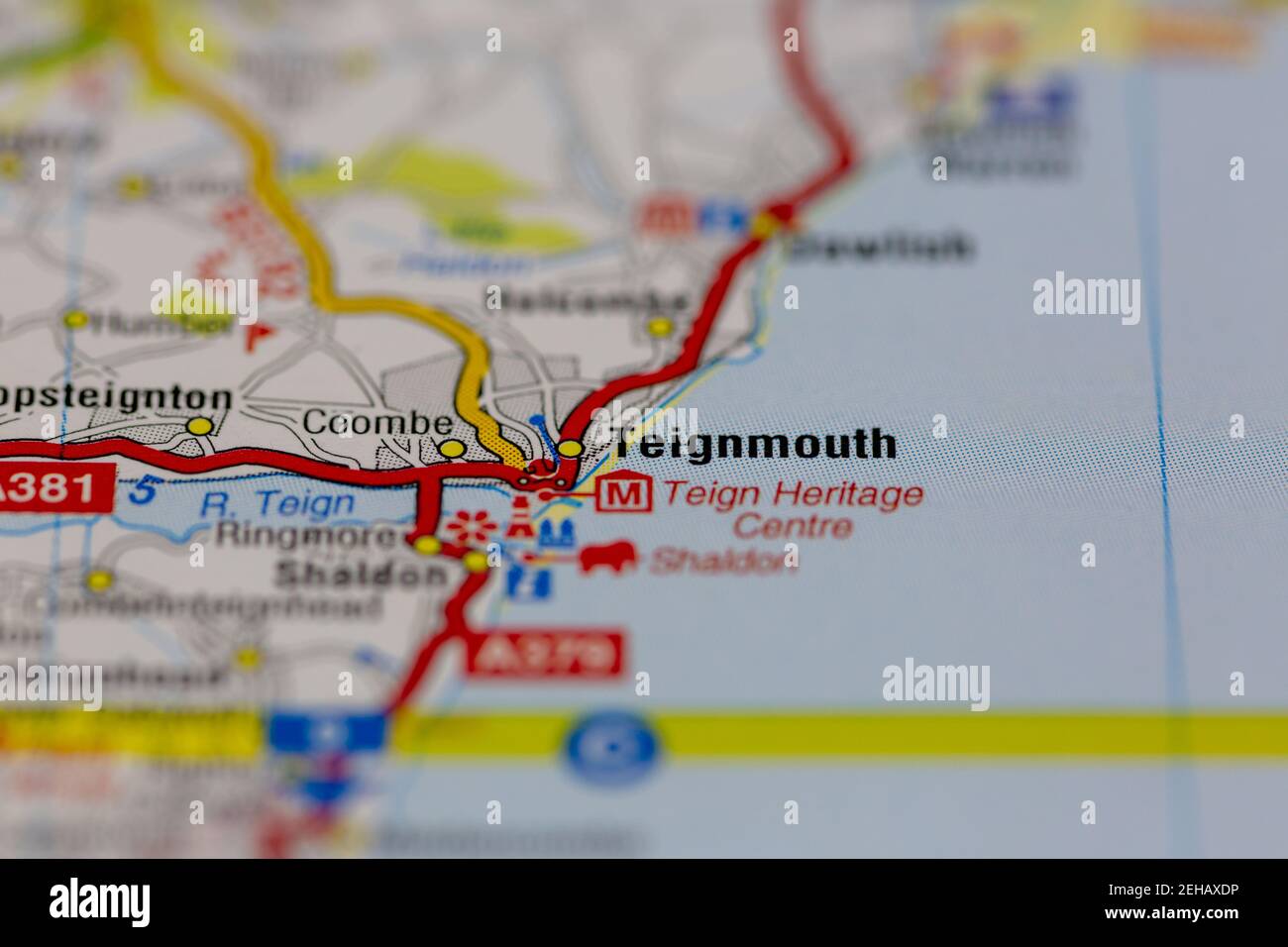 Teignmouth and surrounding areas shown on a road map or Geography map