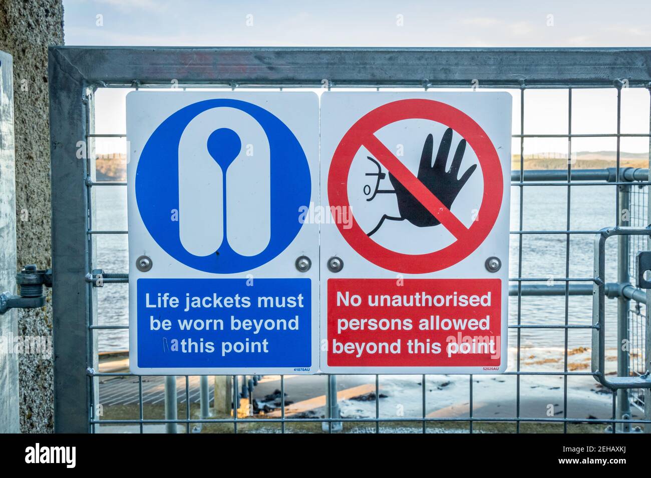 Red no unauthorised persons allowed beyond this point and life jackets ...