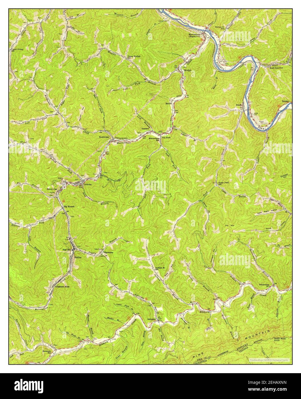 Hellier, Kentucky, map 1954, 124000, United States of America by