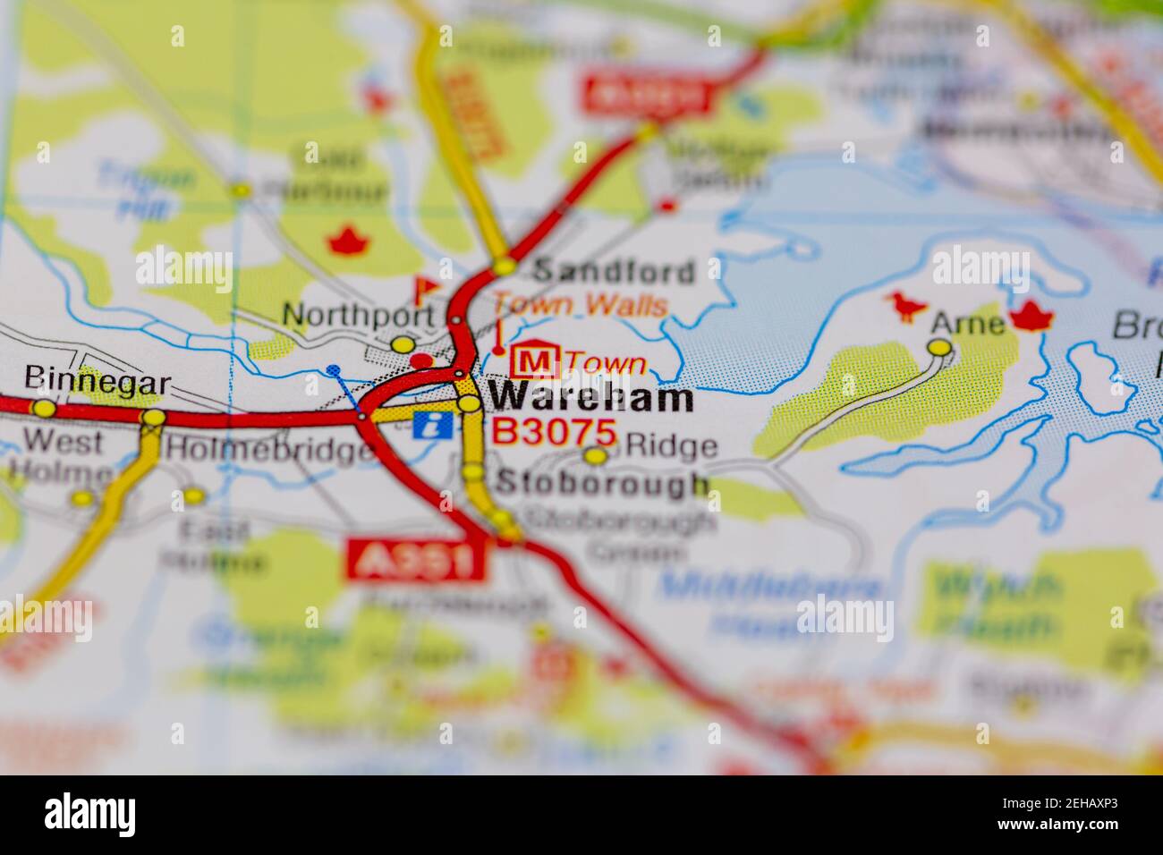 Wareham And Surrounding Areas Shown On A Road Map Or Geography Map 2EHAXP3 