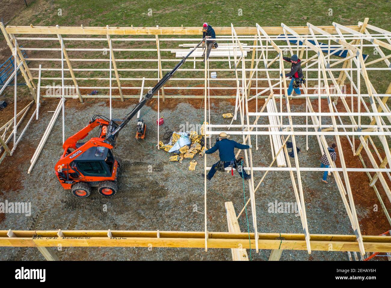 Pole Barn construction on farm in Harford County Maryland Stock Photo