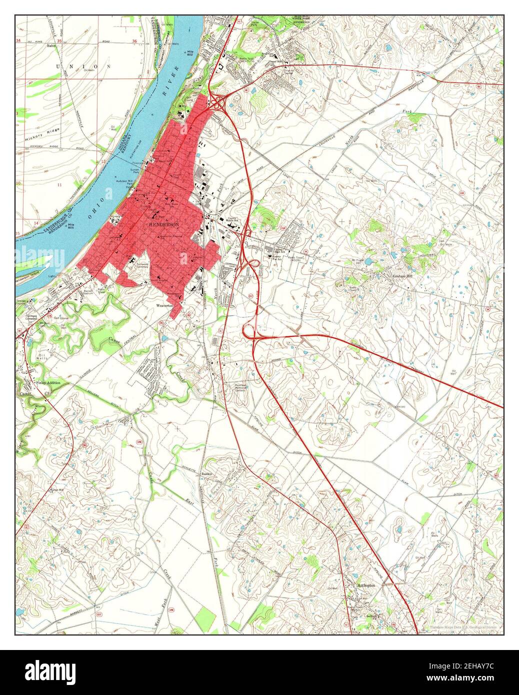 Henderson, Kentucky, map 1971, 124000, United States of America by
