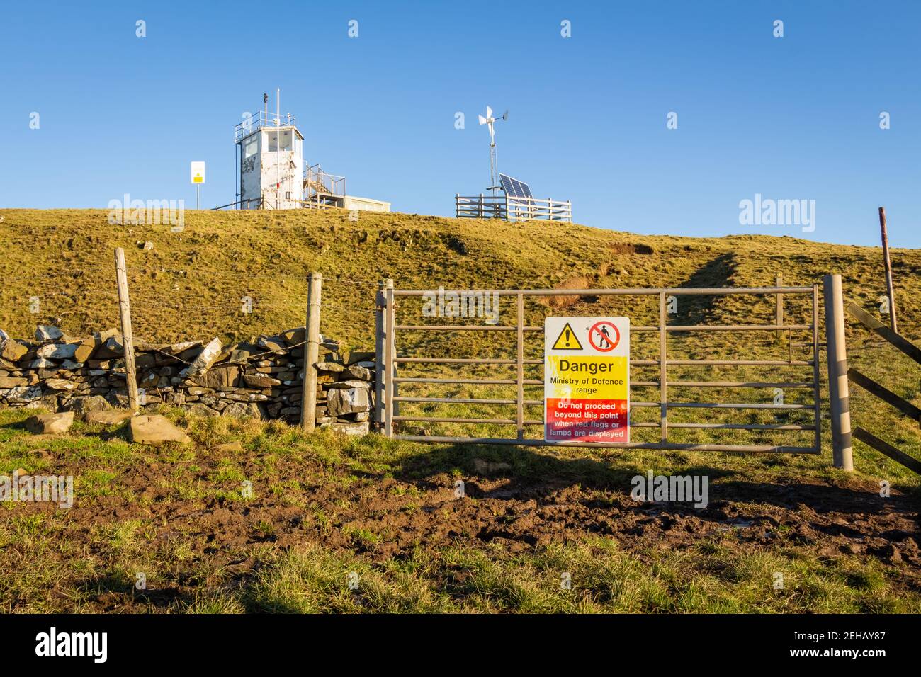 Danger Ministry of Defence firing range sign and old live firing watch ...
