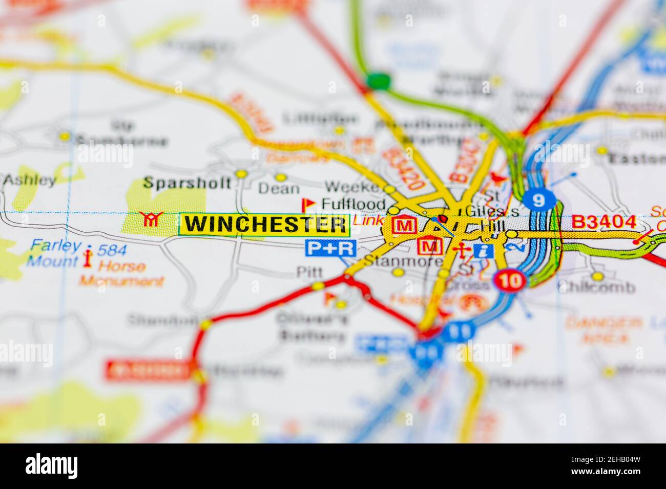 Winchester and surrounding areas shown on a road map or Geography map Stock Photo