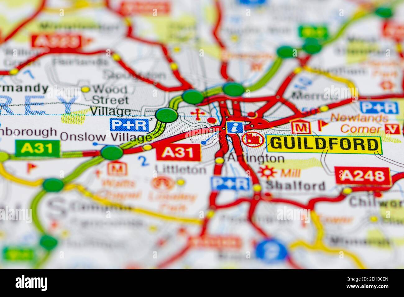 Map Of Guildford And Surrounding Area Guildford And Surrounding Areas Shown On A Road Map Or Geography Map Stock  Photo - Alamy