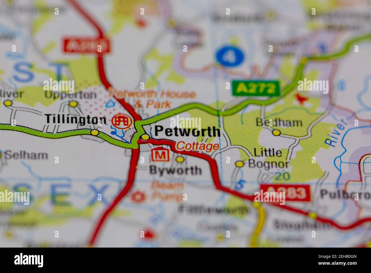 Petworth and surrounding areas shown on a road map or Geography map