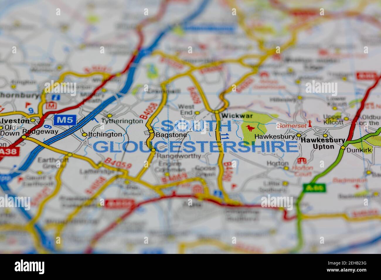 South Gloucestershire and surrounding areas shown on a road map or Geography map Stock Photo