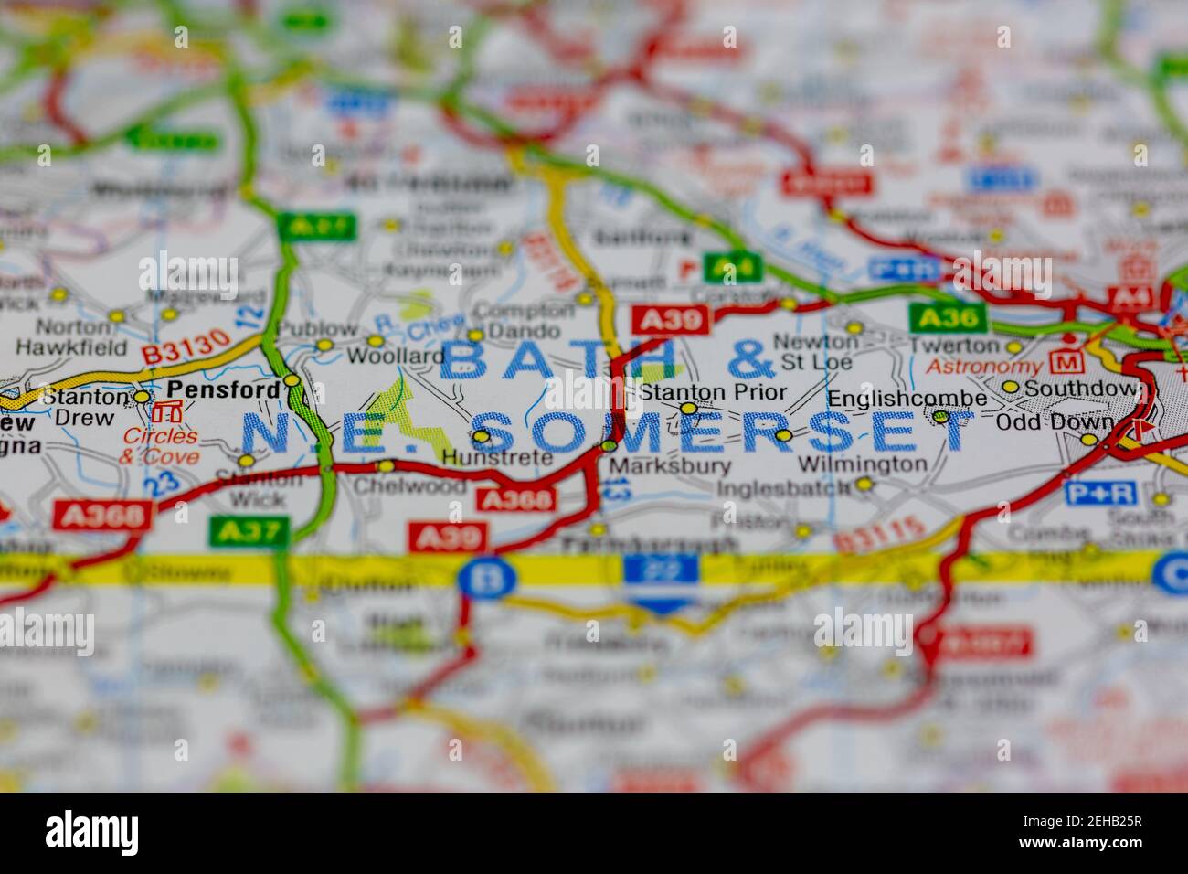 Bath and North East Somerset and surrounding areas shown on a road map or Geography map Stock Photo
