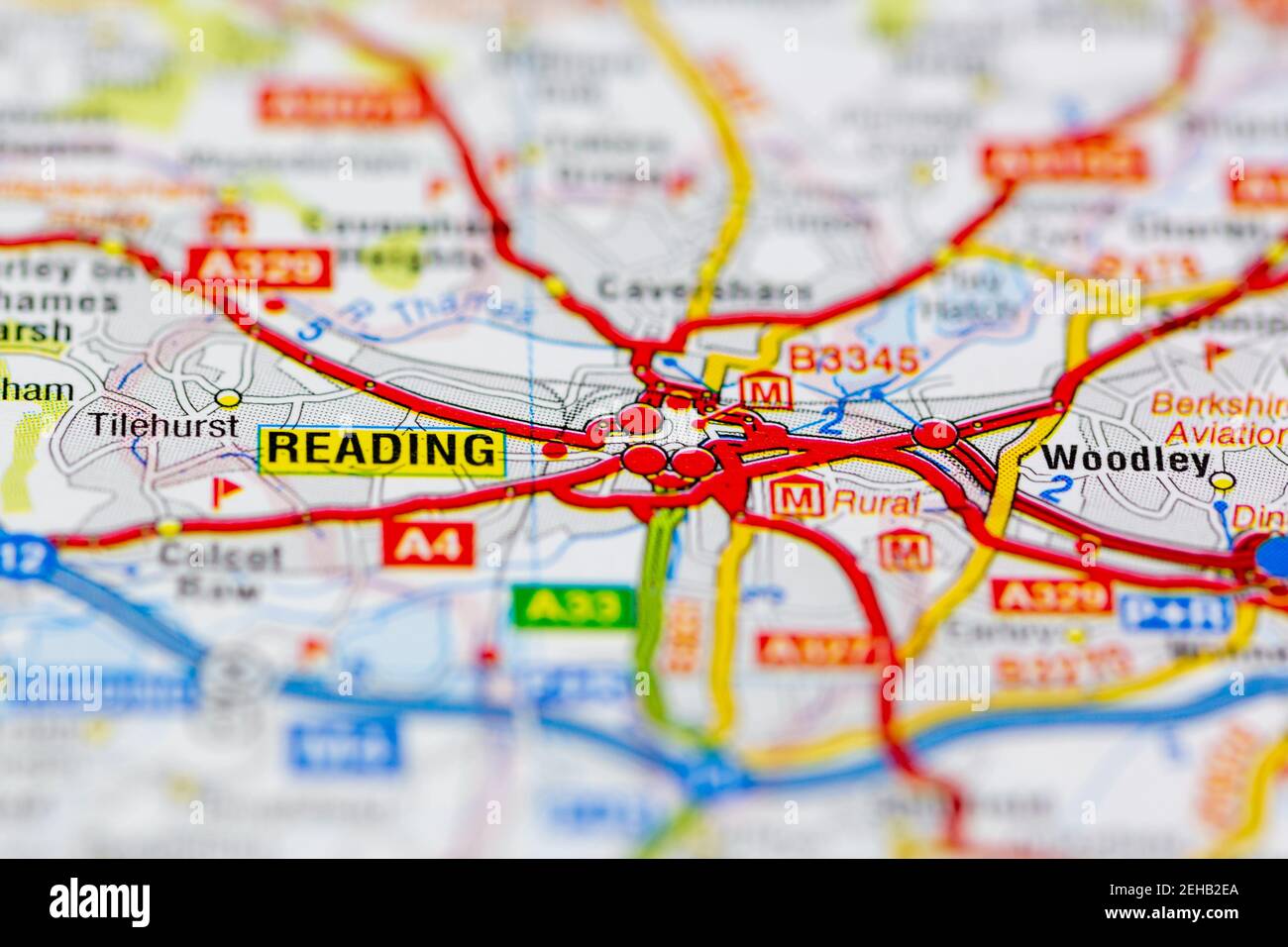 Reading and surrounding areas shown on a road map or Geography map Stock Photo