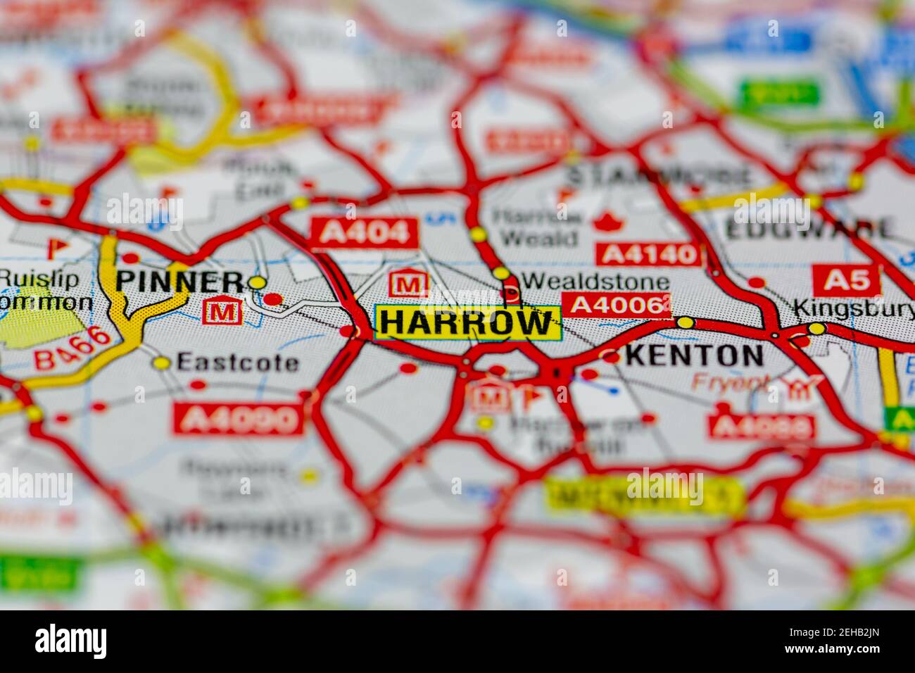 Harrow and surrounding areas shown on a road map or Geography map Stock