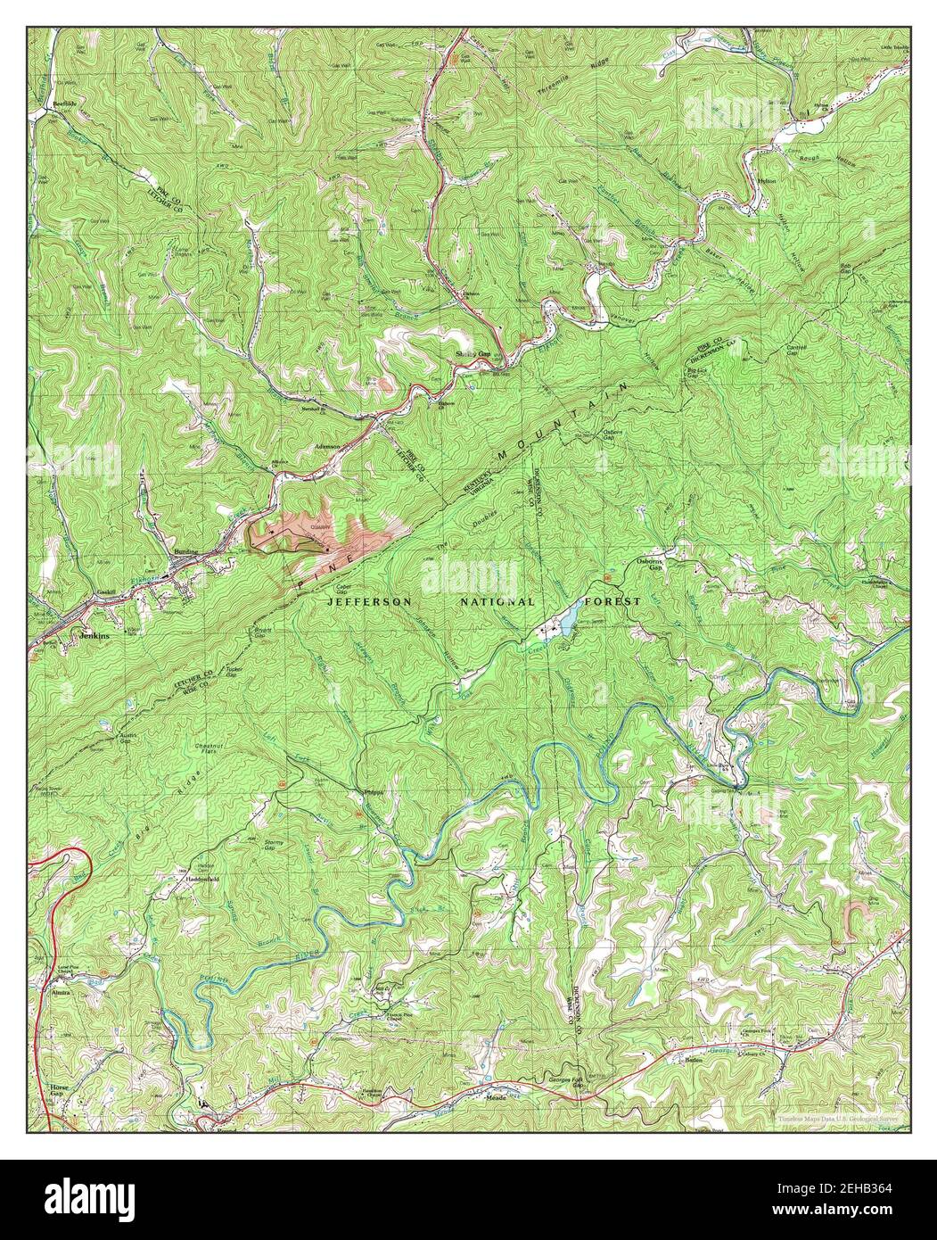 Jenkins East, Kentucky, map 1992, 124000, United States of America by