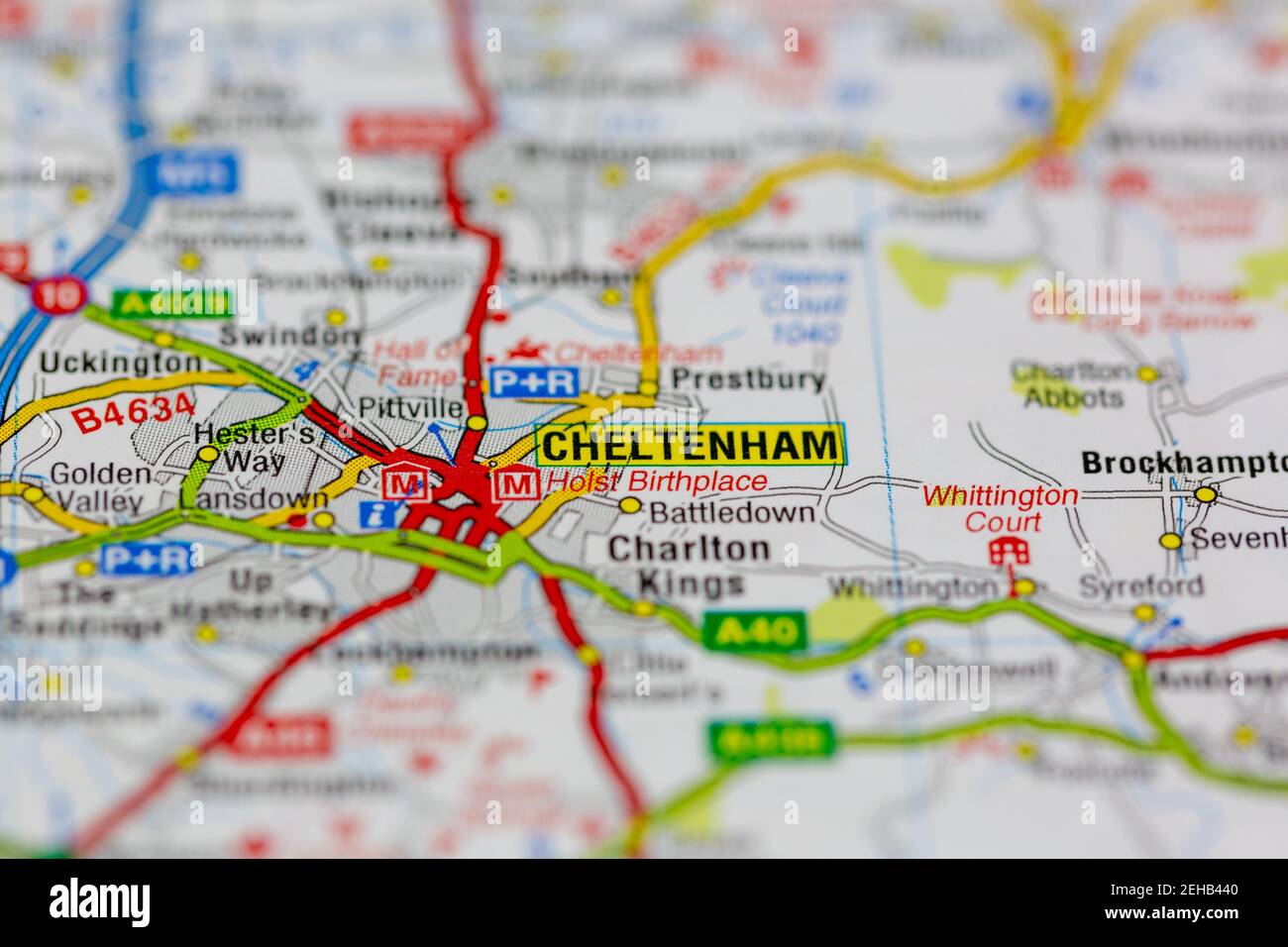 Cheltenham And Surrounding Areas Shown On A Road Map Or Geography Map 2EHB440 
