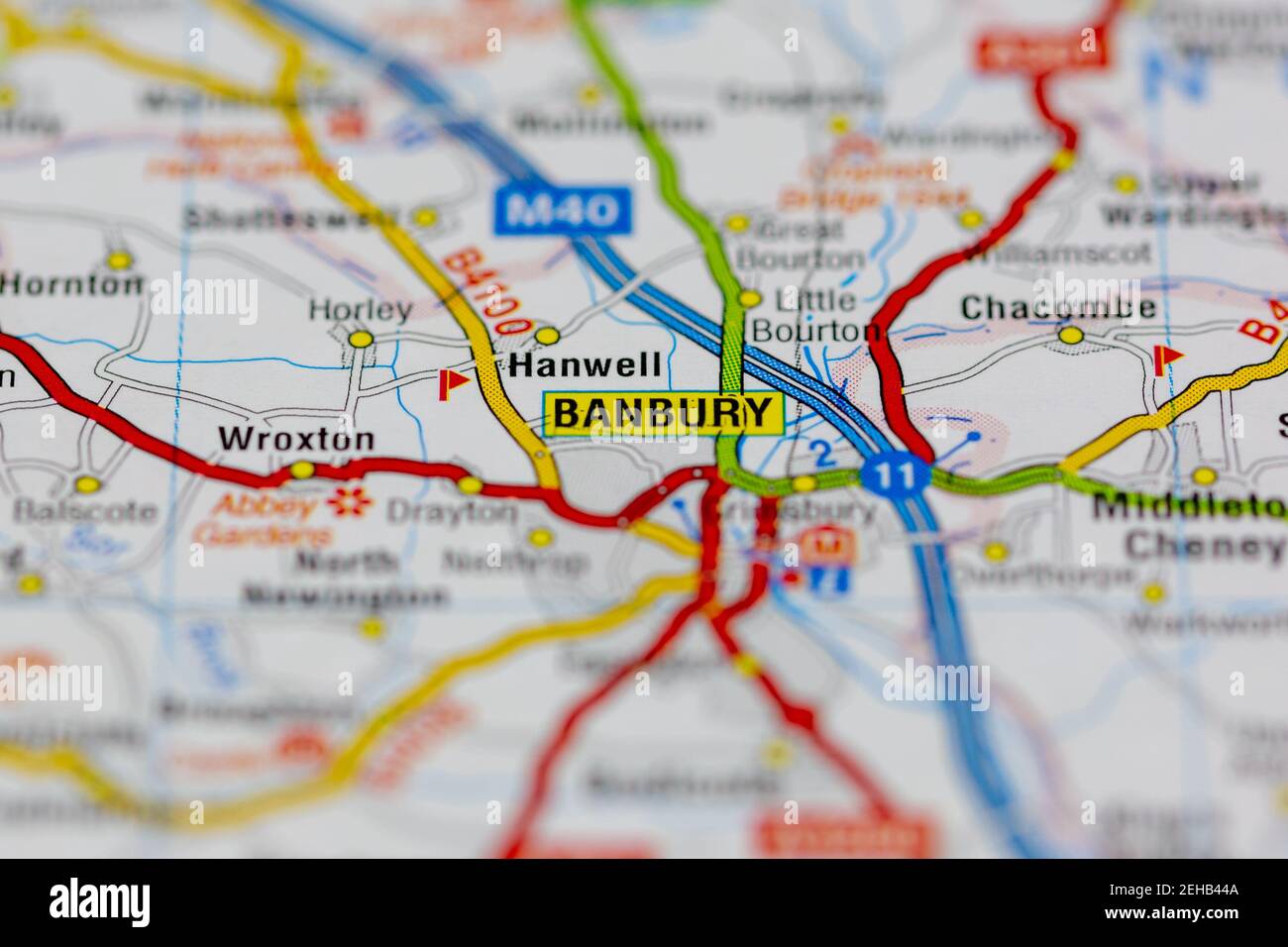 Banbury and surrounding areas shown on a road map or Geography map Stock Photo