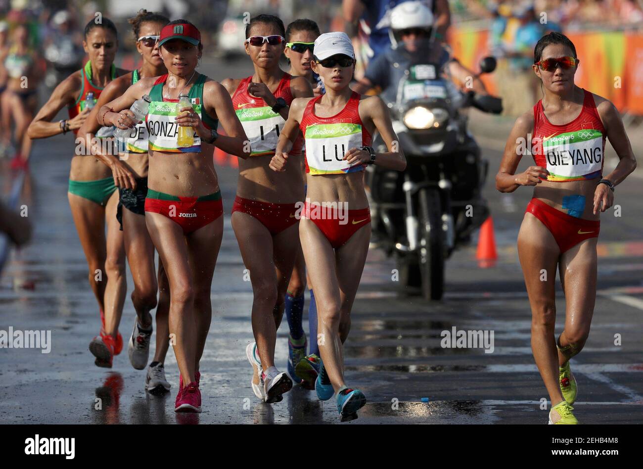 2016 Rio Olympics - Athletics - Final - Women's 20km Race Walk - Pontal - Rio de Janeiro, Brazil - 19/08/2016. Lu Xiuzhi (CHN) of China, Qieyang Shenjie (CHN) of China and Liu Hong (CHN) of China compete.      REUTERS/Damir Sagolj  FOR EDITORIAL USE ONLY. NOT FOR SALE FOR MARKETING OR ADVERTISING CAMPAIGNS.     Picture Supplied by Action Images Stock Photo