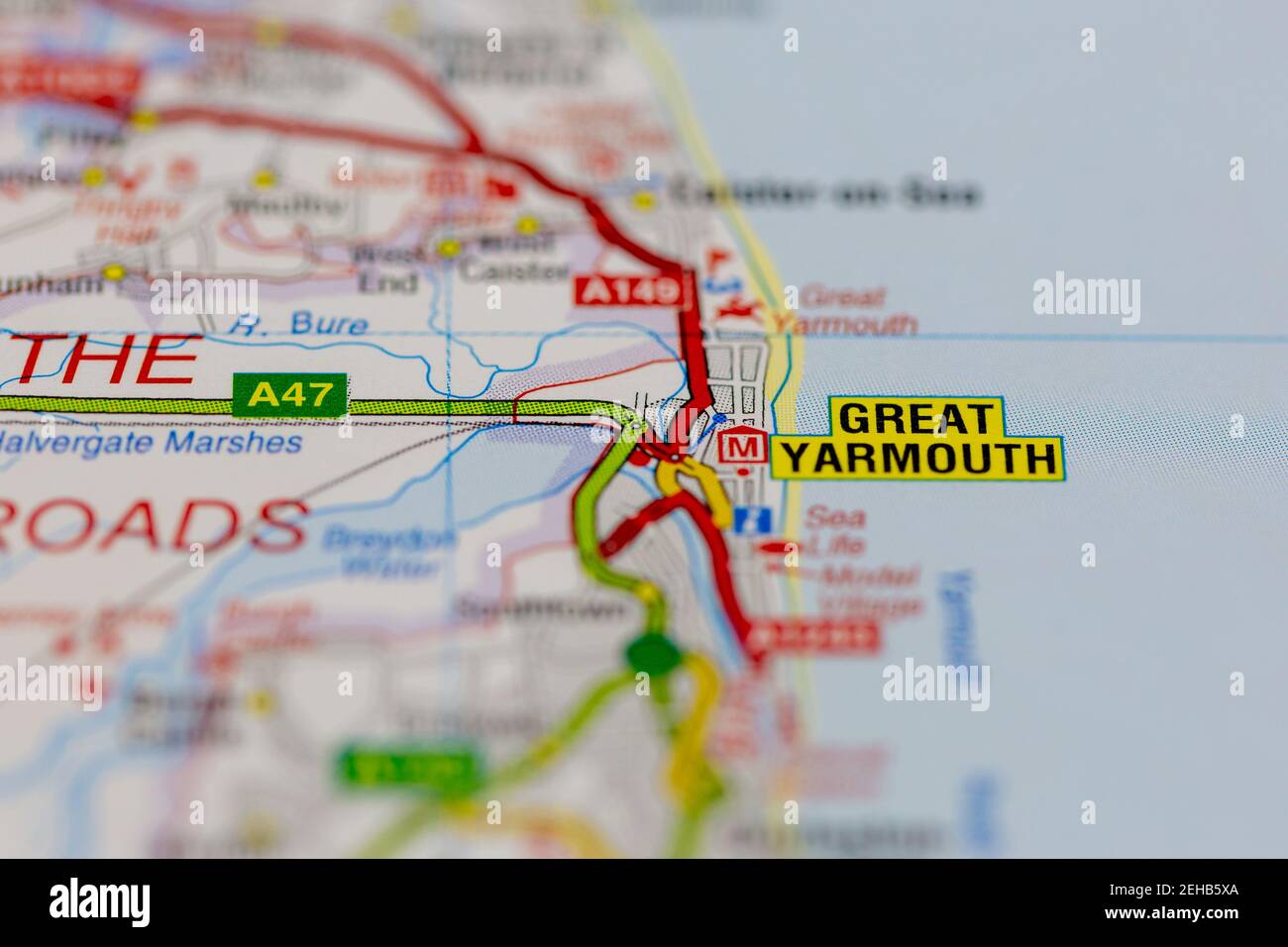 Great Yarmouth and surrounding areas shown on a road map or Geography map Stock Photo Alamy