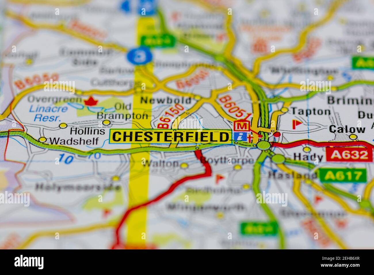 02-19-2021 Portsmouth, Hampshire, UK chesterfield and surrounding areas shown on a road map or Geography map Stock Photo
