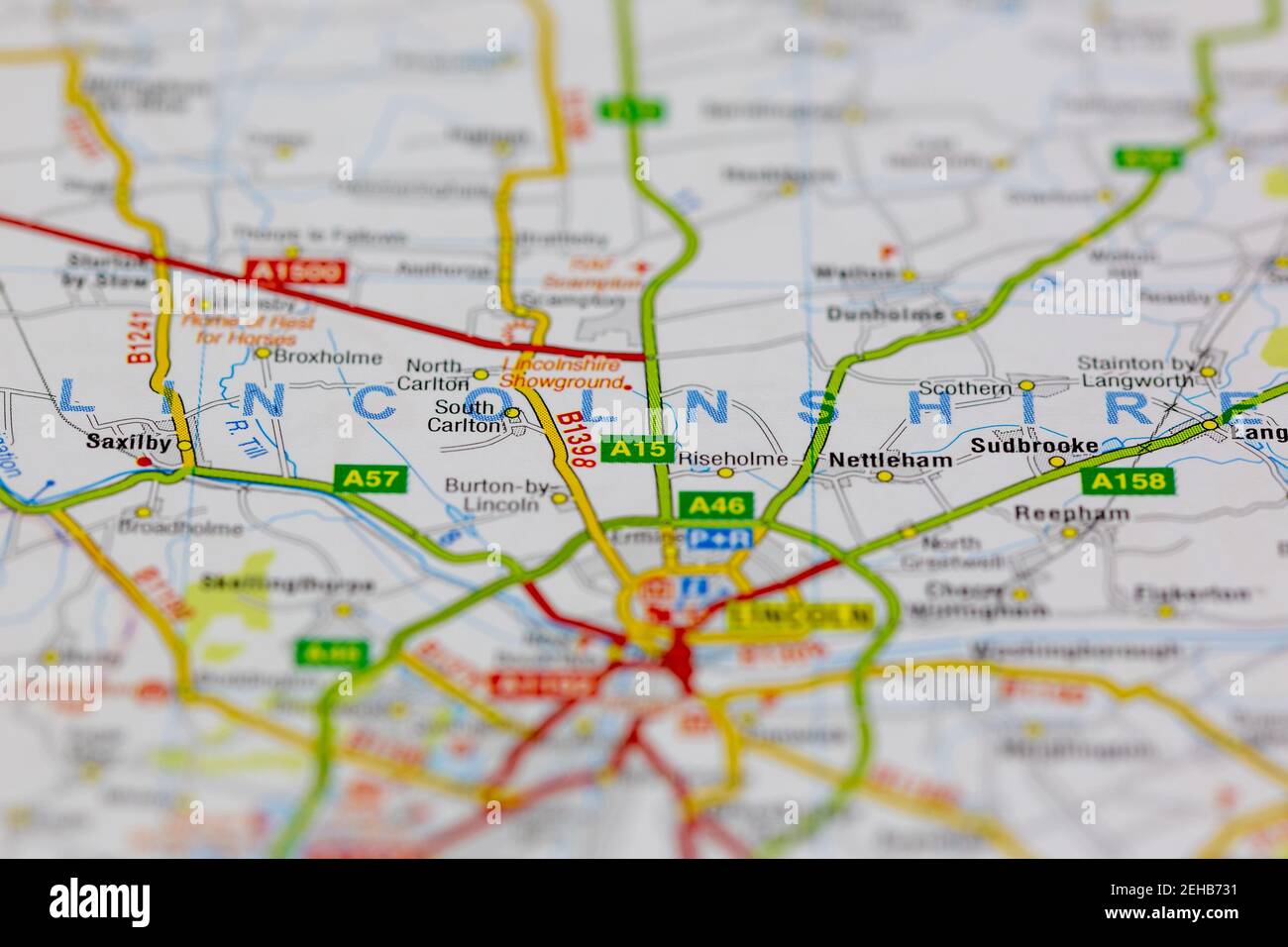 Lincolnshire and surrounding areas shown on a road map or Geography map ...