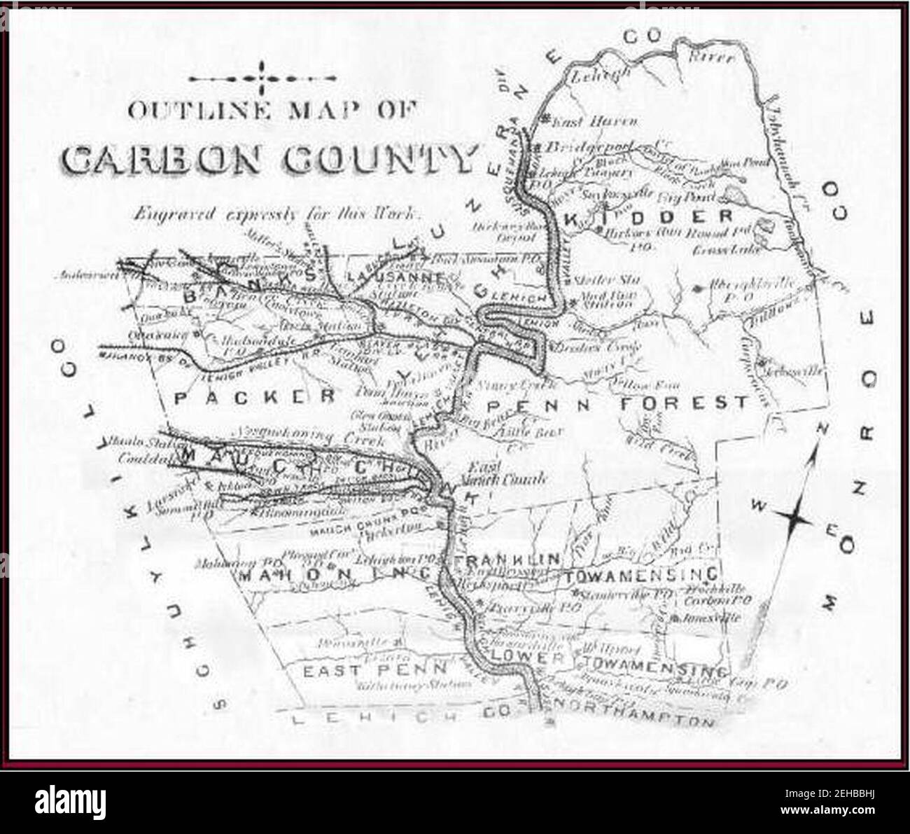 Outline Map of Historical Carbon County Stock Photo Alamy
