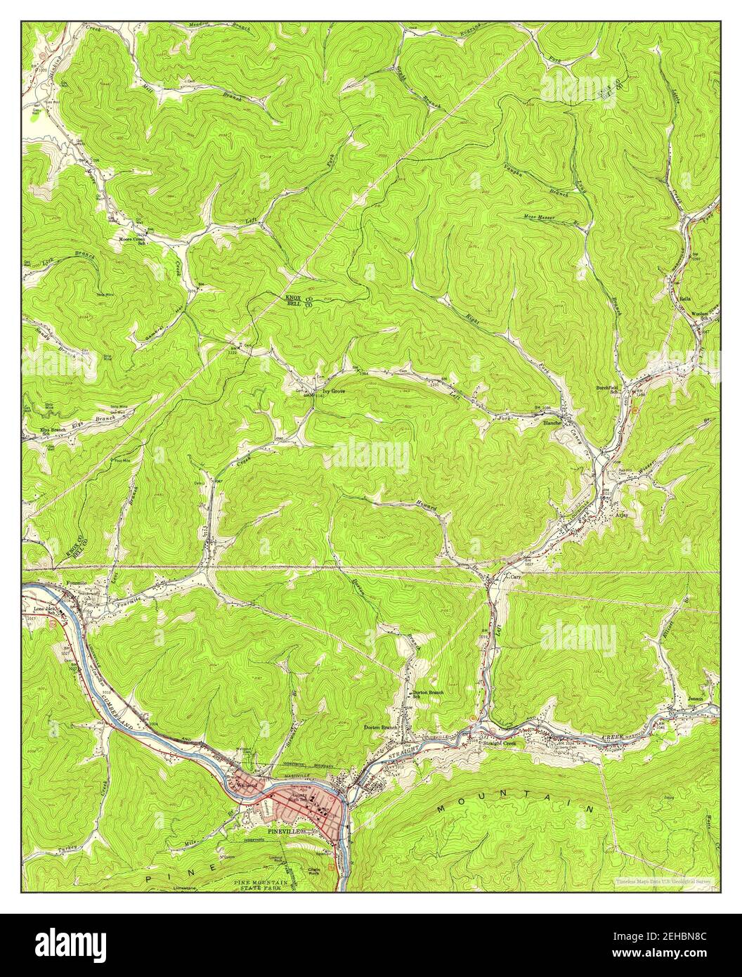 Pineville, Kentucky, map 1954, 124000, United States of America by Timeless Maps, data U.S