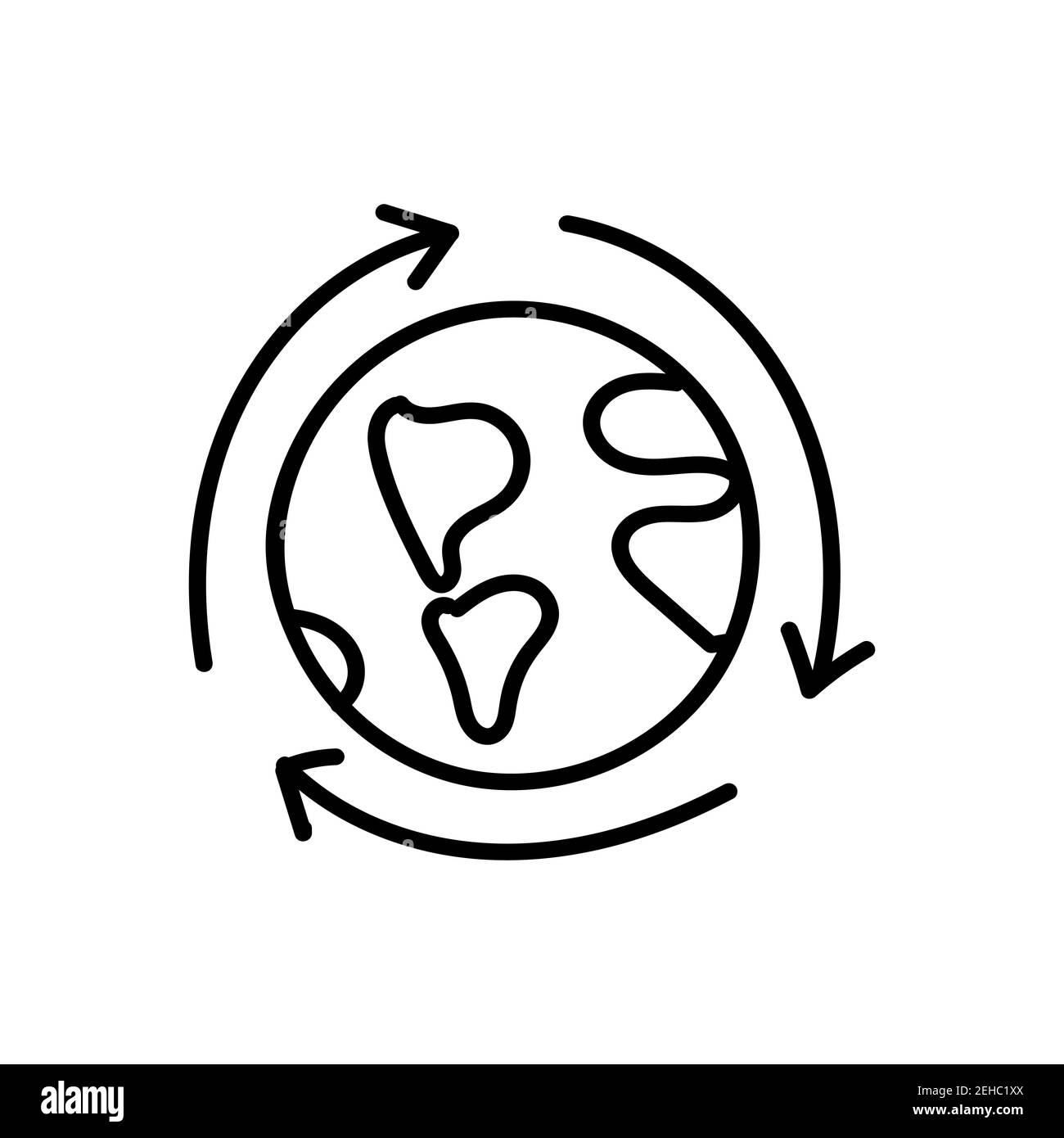 doodle Recycle arrow symbol. Earth with continents , Globe. Hand drawn vector illustration isolated on white Stock Vector