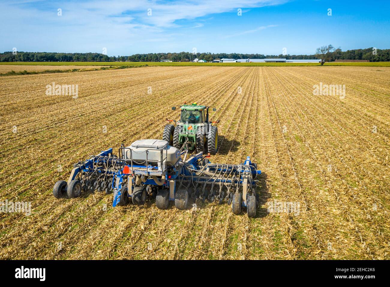 Cover crop planting after corn on Eastern Shore of Maryland Stock Photo