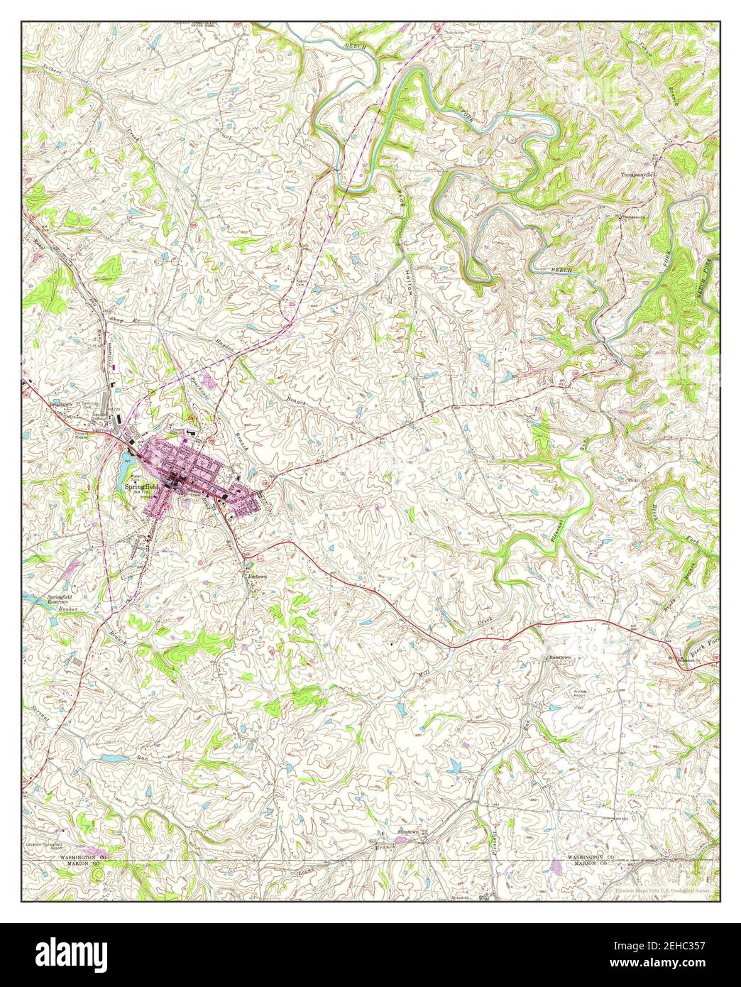 Springfield, Kentucky, map 1972, 124000, United States of America by