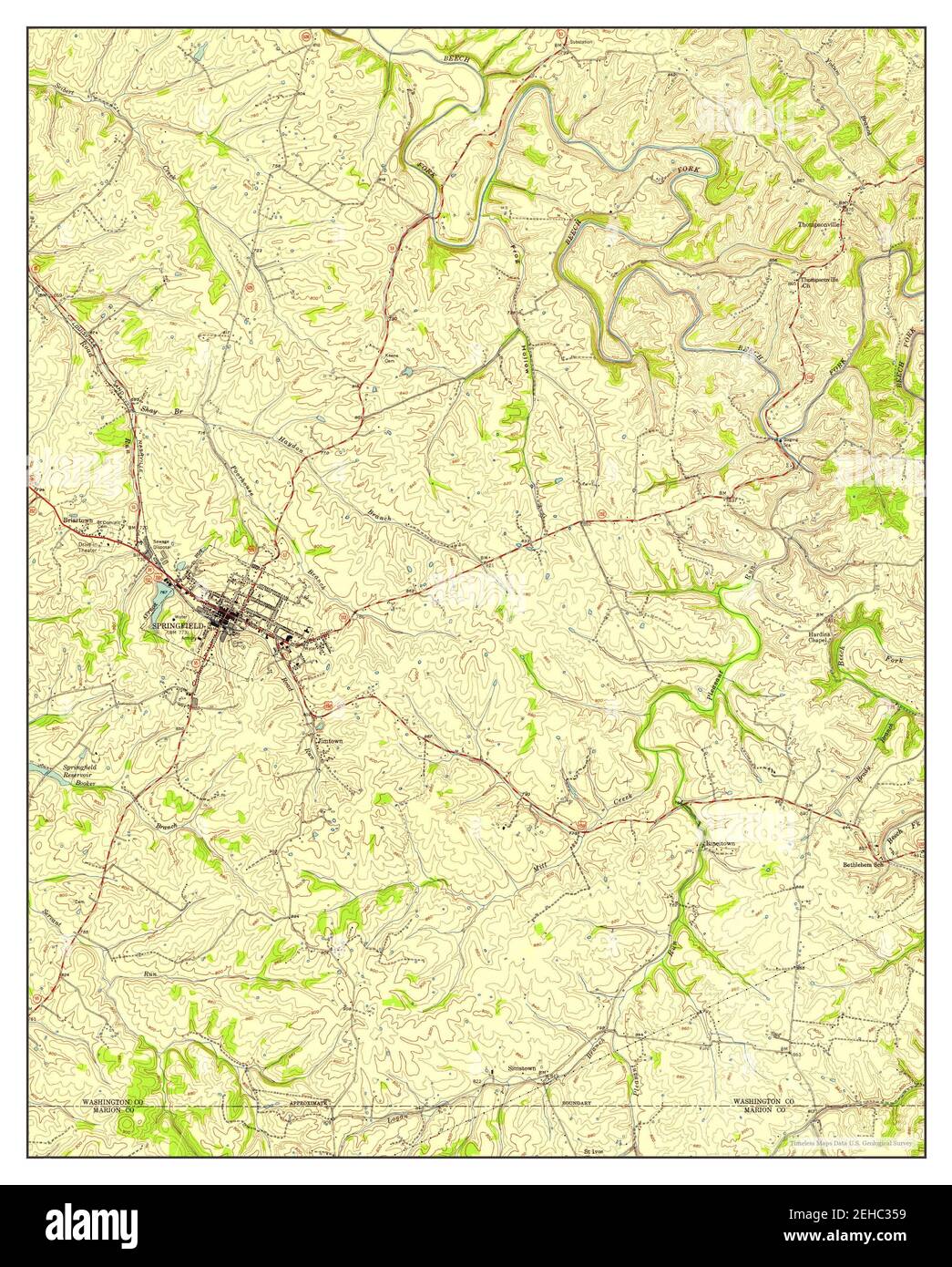 Springfield, Kentucky, map 1953, 124000, United States of America by