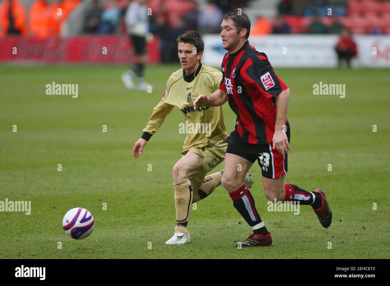 Football - AFC Bournemouth v Tranmere Rovers Coca-Cola Football League One - The Fitness First Stadium at Dean Court - 07/08 - 24/3/08  Shane Sherriff - Tranmere Rovers in action against Lee Bradbury - AFC Bournemouth (R)  Mandatory Credit: Action Images / Lee Mills Stock Photo