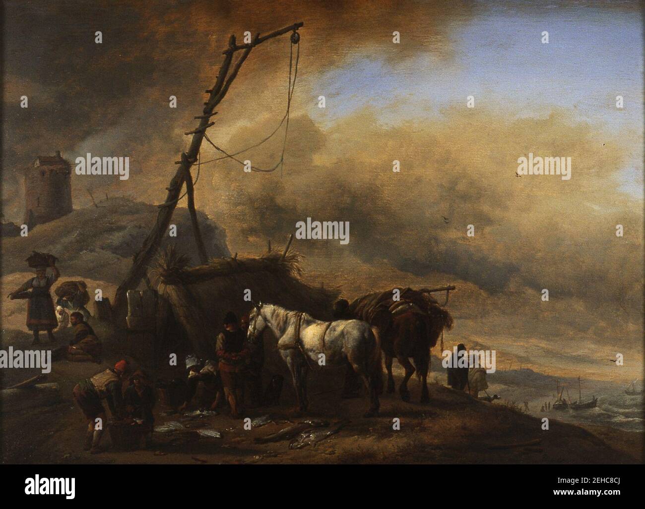P. (1619-05-24) Wouwerman - Duinlandschap met vissers en paarden Stock Photo