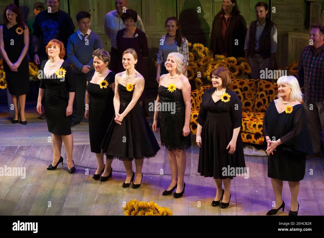 The Girls (L-R) Marian McLoughlin, Sophie Louise Dann, Joanna Riding, Claire Moore, Debbie Chazen, and Michele Dotrice on stage for the press night curtain call of The Girls at the Phoenix Theatre, London. Picture date: Tuesday 21st February 2017. Photo credit should read:  © DavidJensen Stock Photo