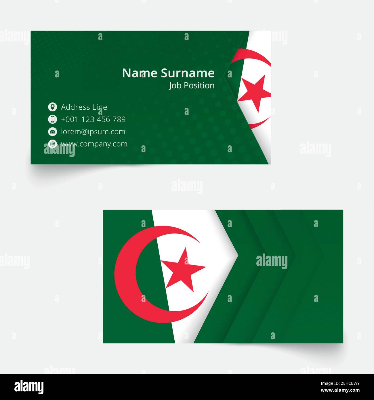 Algeria Flag Business Card, standard size (90x50 mm) business card template with bleed under the clipping mask. Stock Vector