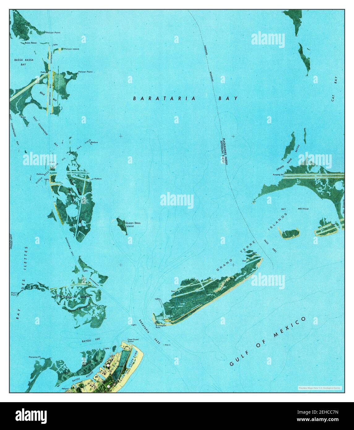 Barataria Pass, Louisiana, map 1973, 124000, United States of America by Timeless Maps, data U
