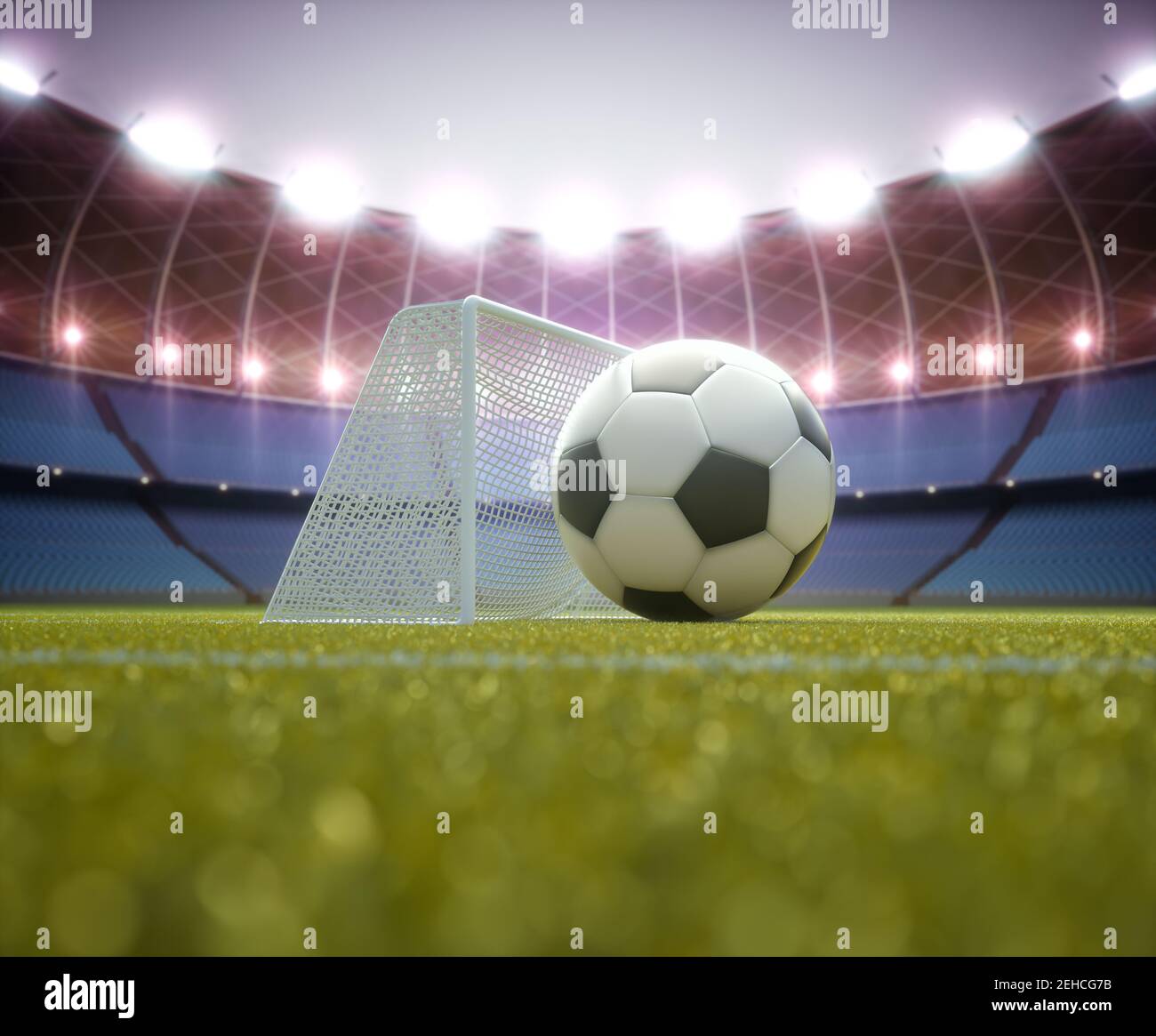 Soccer ball bigger than the goal. Game concept impossible to score. Stock Photo