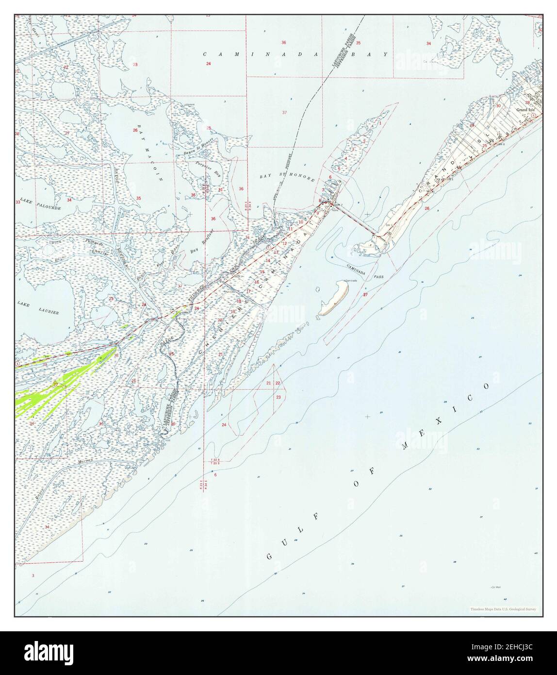 Caminada Pass, Louisiana, map 1957, 1:24000, United States of America by Timeless Maps, data U.S. Geological Survey Stock Photo