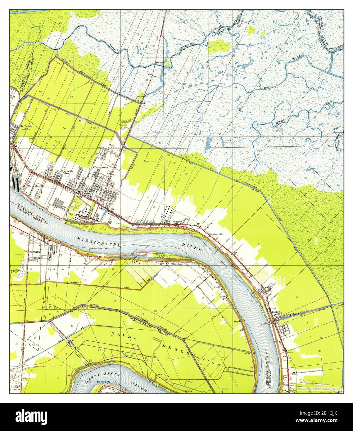 Chalmette, Louisiana, map 1951, 1:24000, United States of America by Timeless Maps, data U.S. Geological Survey Stock Photo