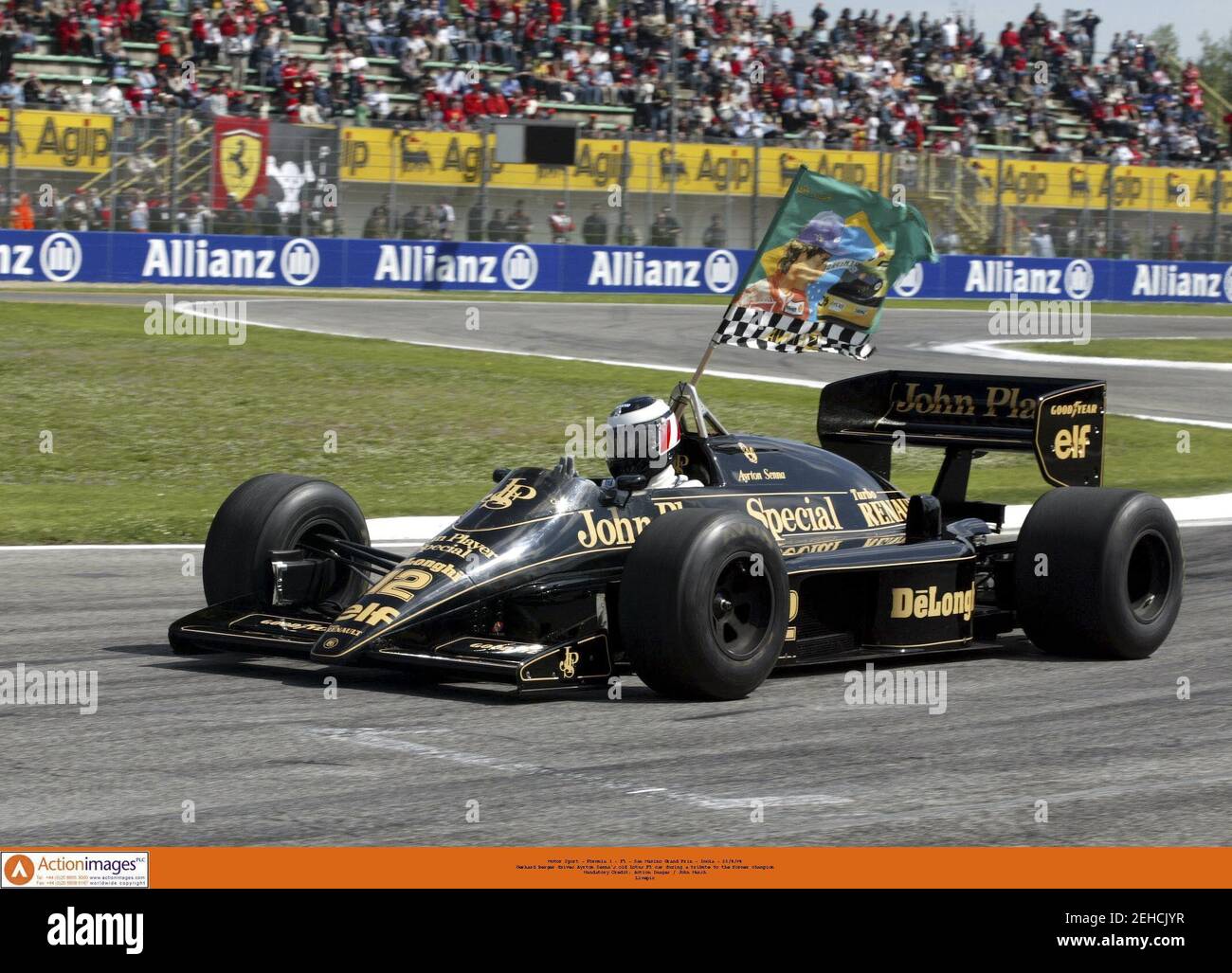Motor Sport - Formula One - F1 - 2004 San Marino Grand Prix - Imola - 25/4/ 04 Gerhard Berger drives Ayrton Senna's old Lotus F1 car during a tribute  to the former