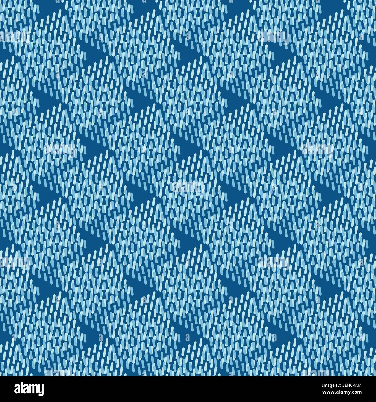 Abstract zigzag seamless vector pattern background. Monochrome painterly denim blue canvas backdrop with diagonal wavy line effect. Burlap chevron 3d Stock Vector