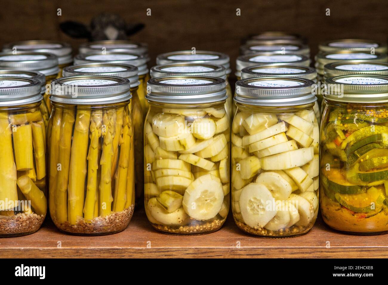 Pickled vegetables canned and for sale at farm store, Conowingo