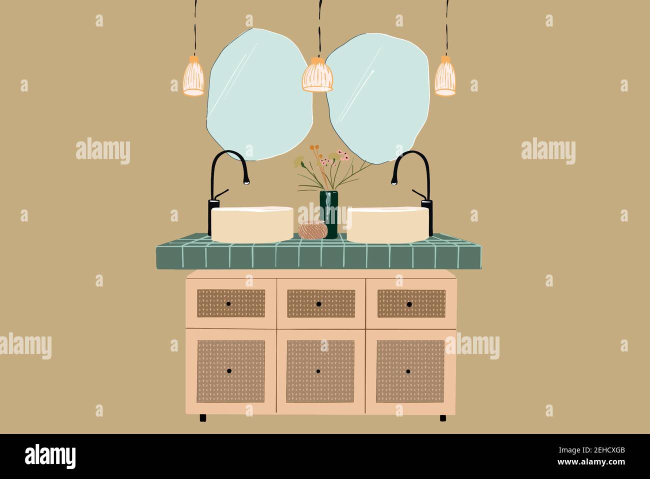Bathroom interior design for two persons in flat style Stock Vector ...