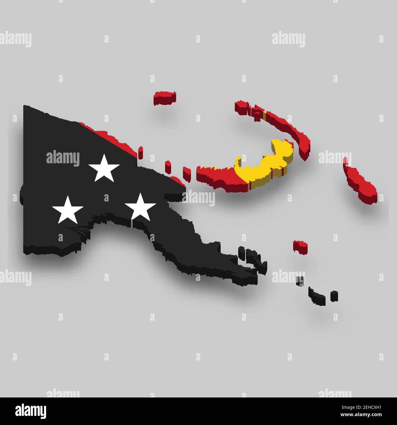 3d isometric Map of Papua New Guinea with national flag. Vector Illustration. Stock Vector