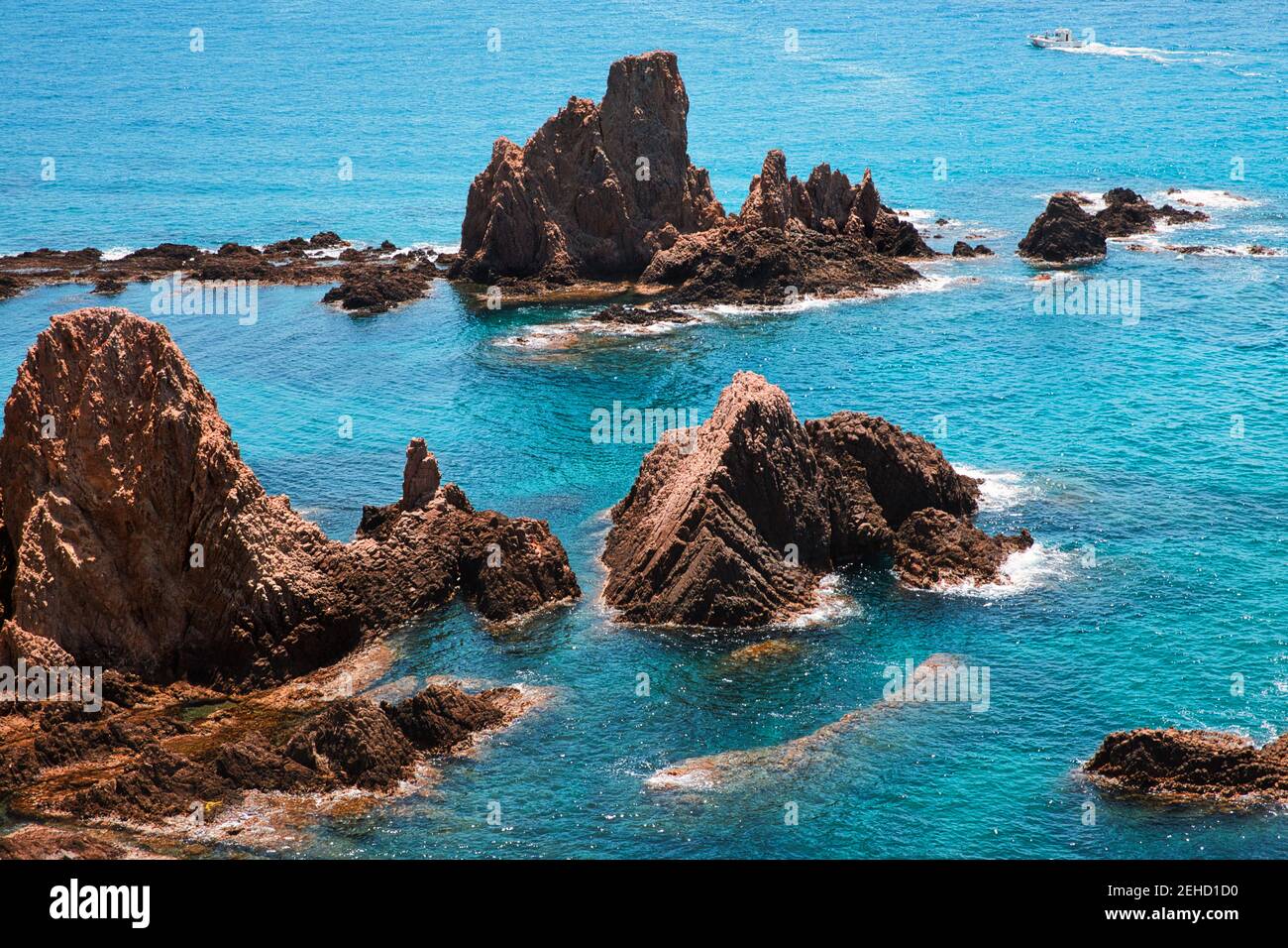 Jagged rocks in the sea in Las Sirenas reef, Cabo de Gata-Nijar Natural ...