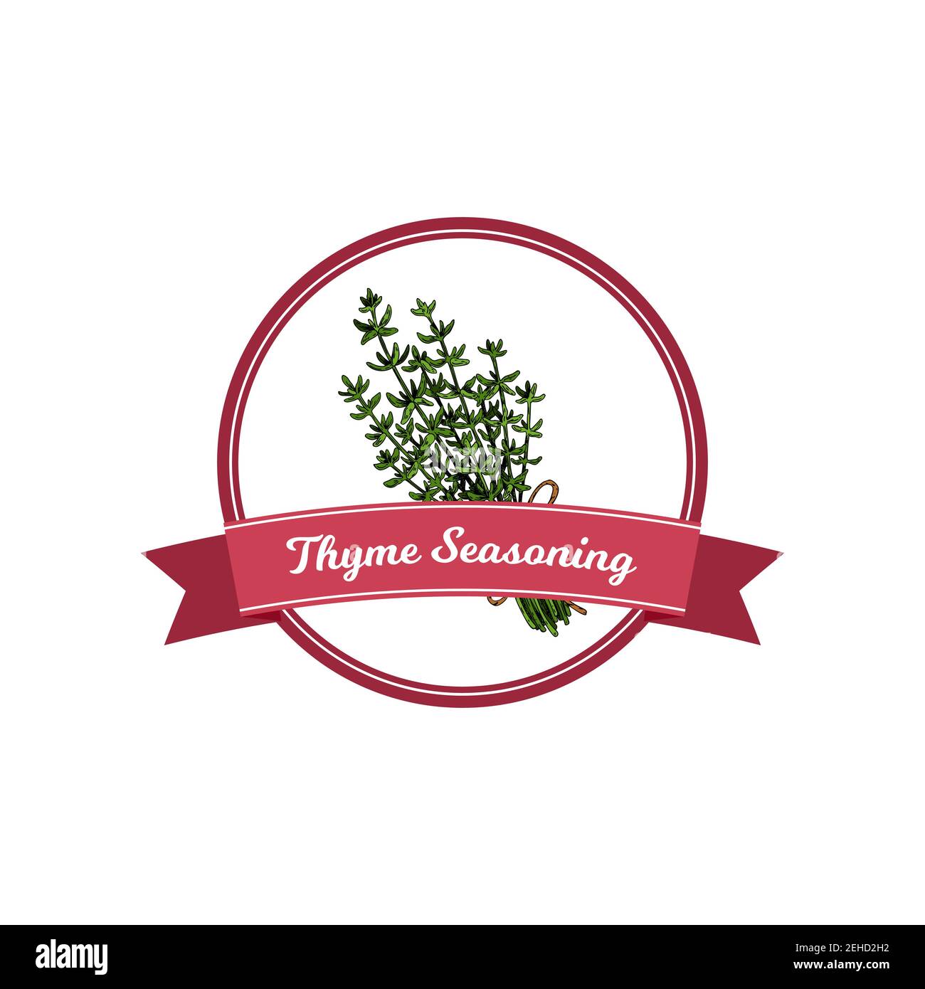 Thyme seasoning logo with hand drawn elements. Vector illustration in