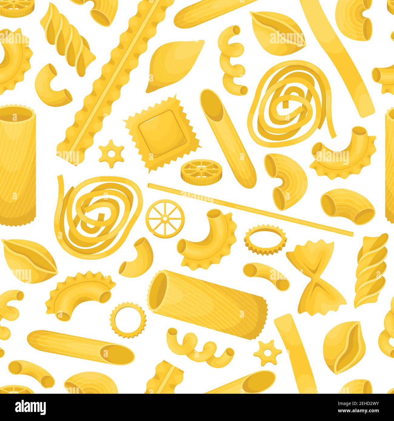 The vector seamless pattern with different types of italian pasta. Stock Vector