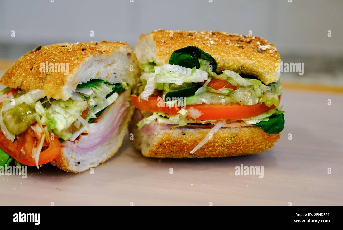 Ham and Turkey Sub Sandwich Stock Photo Alamy