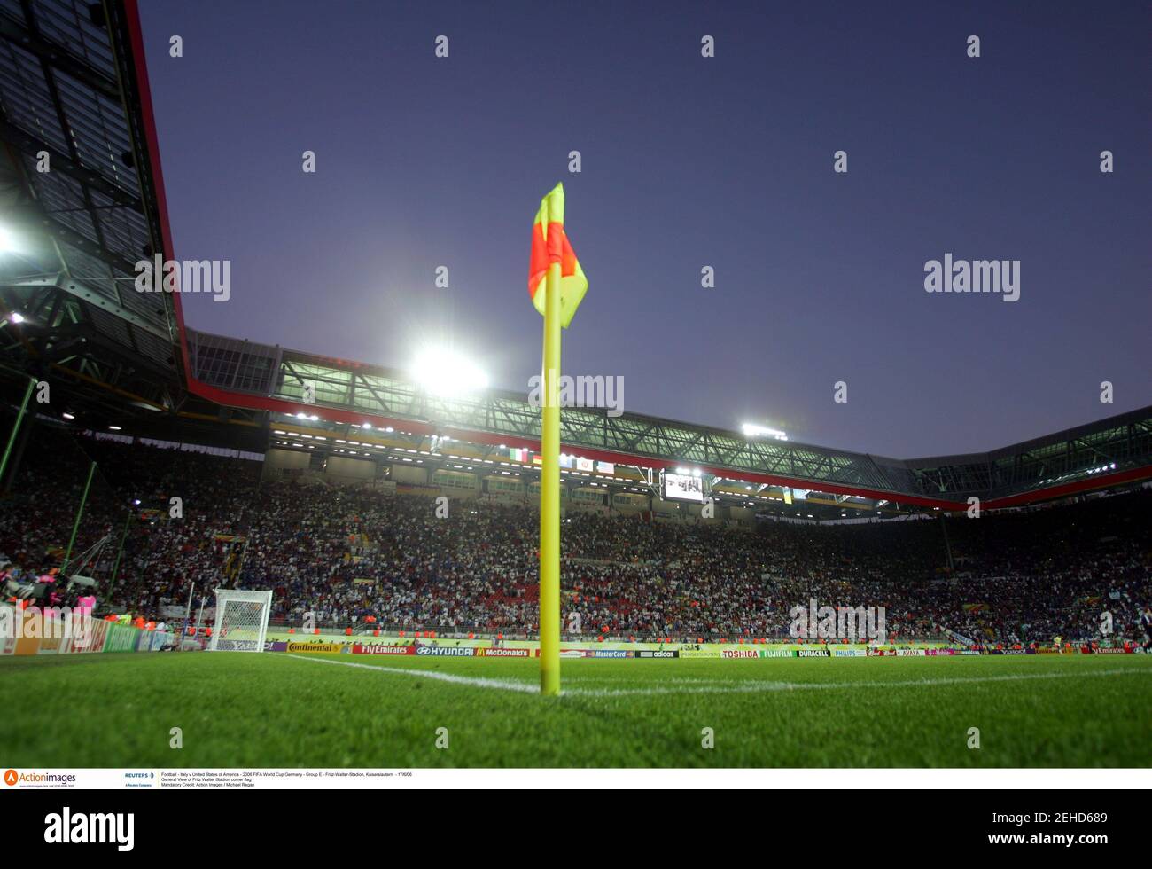 Football - Italy v United States of America - 2006 FIFA World Cup Germany - Group E - Fritz-Walter-Stadion, Kaiserslautern  - 17/6/06  General View Fritz-Walter-Stadion corner flag  Mandatory Credit: Action Images / Michael Regan Stock Photo