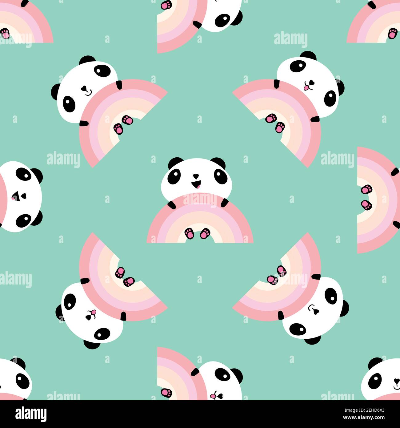 Kawaii panda rainbow seamless vector pattern background. Backdrop ...
