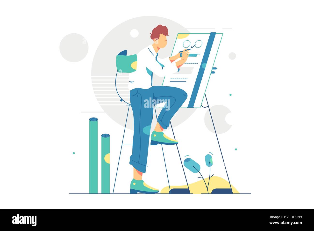 Engineer architect working at drawing board Stock Vector