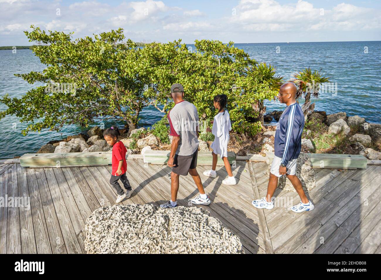 Miami Florida,Biscayne National Park Homestead Bayfront Park,Black family parents children boy girl father Biscayne Bay water, Stock Photo